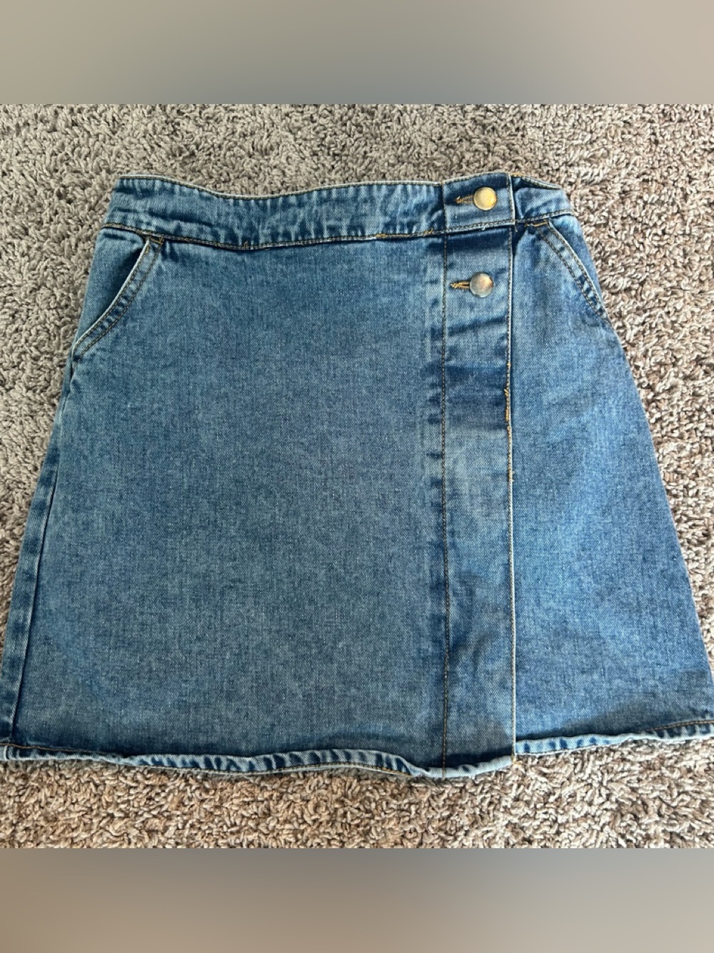 Classic Denim Mini Skirt in Medium Blue for girls.